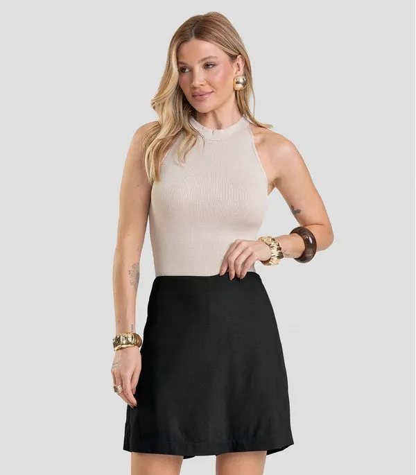 Shorts Saia Feminino em Tecido Linho Dianna Preto GG
