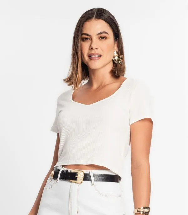 Blusa Canelada Com Decote Princesa Rovitex Bege P