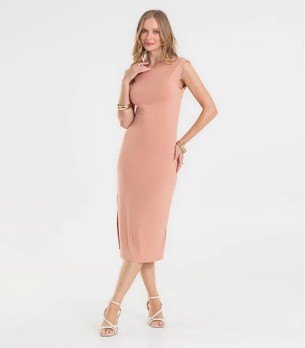Vestido Midi Feminina Em Poliamida Dianna Marrom GG