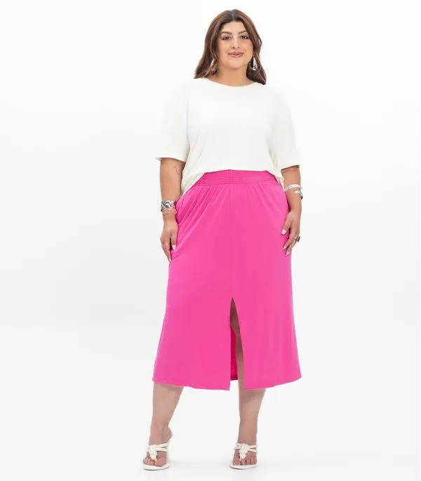 Saia Super Midi Feminina Plus Size Secret Glam Rosa Plus G3