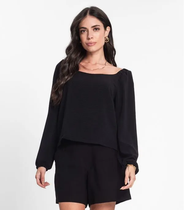 Blusa Feminina Manga 7/8 Rovitex Preto GG