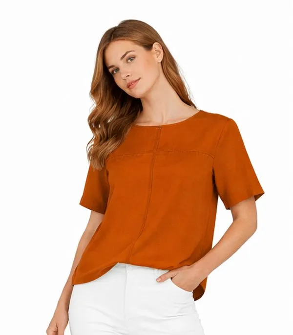 Blusa Feminina Com Recortes Frontais Infinita Cor Marrom G