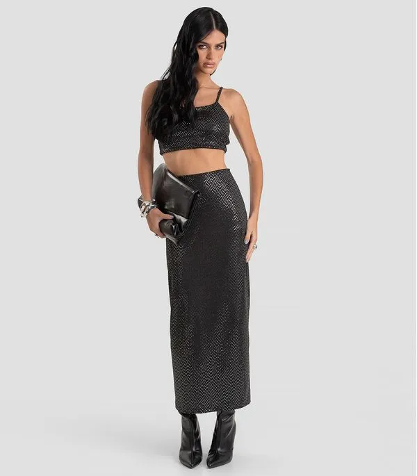 Saia Longa Feminina em Malha Lantejoula Dianna Preto PP