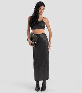 Saia Longa Feminina em Malha Lantejoula Dianna Preto PP