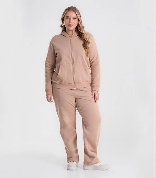 Calça Feminina Plus Moletom Felpado Secret Glam Marrom Plus G4