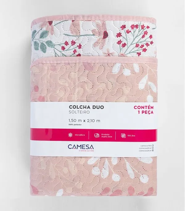 Colcha Dupla Face Solteiro 150 Fios Camesa Rosa UN / Rosa