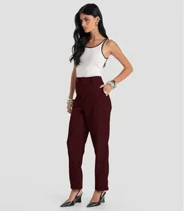Calça Feminina Cenoura em Xadrez Dueto Dianna Vermelho G