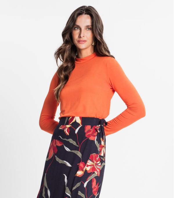Blusa Feminina Manga Longa Gola Alta Rovitex Laranja P