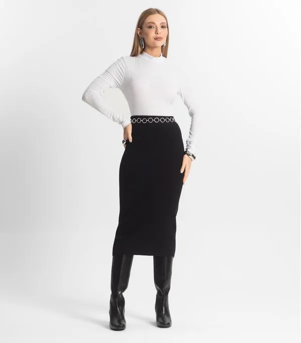 Saia Midi Feminina Tricot Epifani Preto M