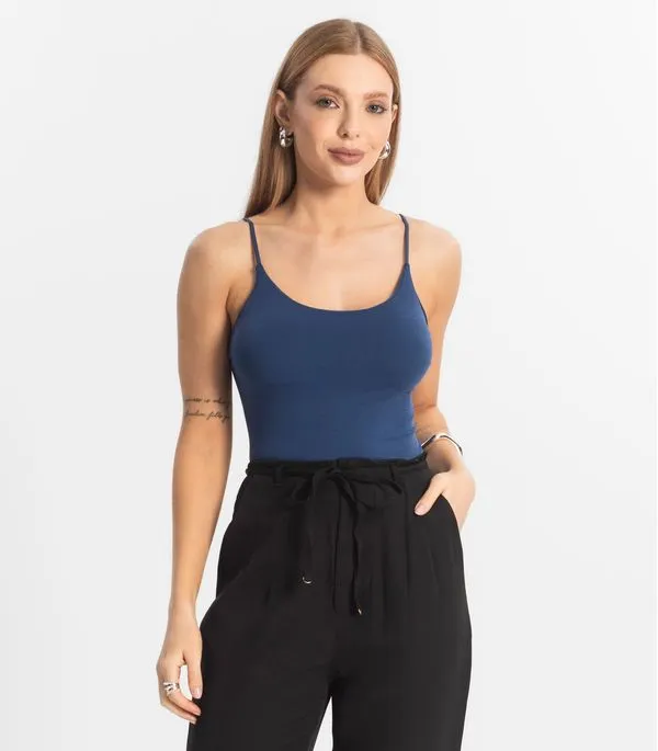 Blusa Feminina De Alça Poliamida Style Box Azul M