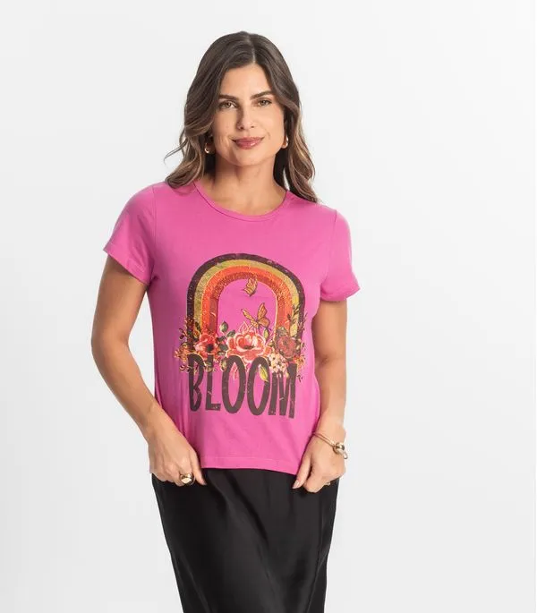 Blusa Baby Look Feminina Estampada Select Rosa GG