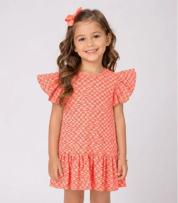 Vestido Feminino Infantil Em Jacquard Vegas Select Laranja 8