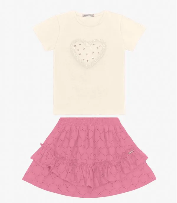 Conjunto Blusa com Saia em Viscose Trick Nick Off White 14