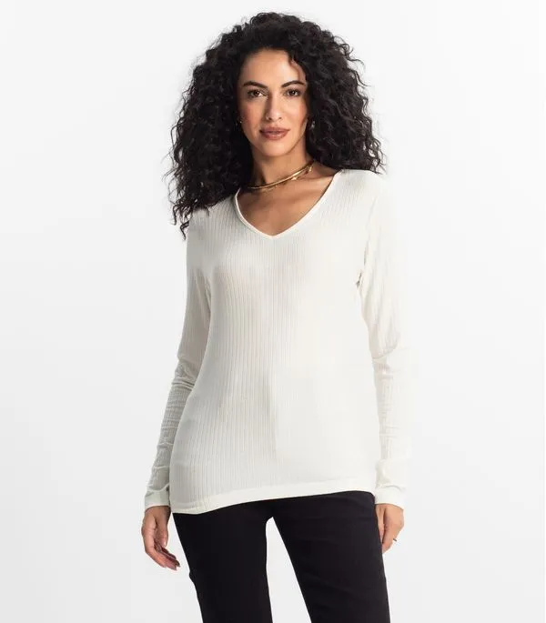 Blusa Manga Longa Em Ribana Canelada Rovitex Bege GG
