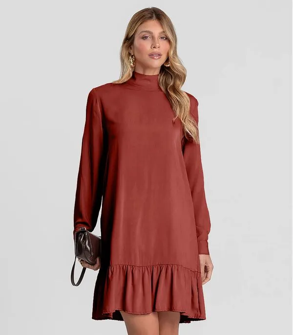Vestido Curto Feminino Gola Dupla Dianna Laranja M