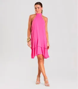 Vestido Curto Feminino Em Viscose Style Box Rosa M