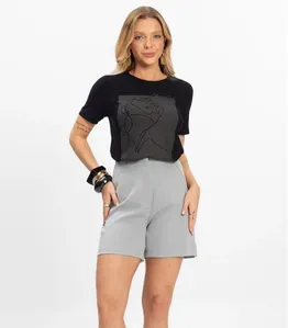 Shorts Feminino Alfaiataria Cós Reto Renaluci Cinza G