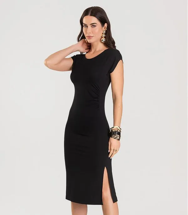 Vestido Feminino Decote Canoa Midi Dianna Preto PP