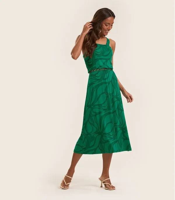 Vestido Midi em Viscotorcion Rovitex Verde P