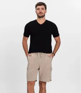 Bermuda Masculina Sarja Cargo Com Elástico Shift Bege M