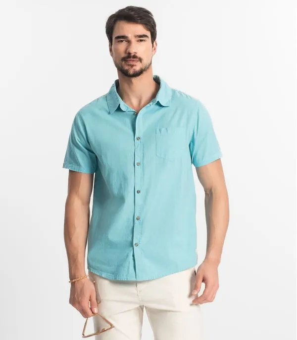 Camisa Masculina Em Tricoline Diametro Azul M