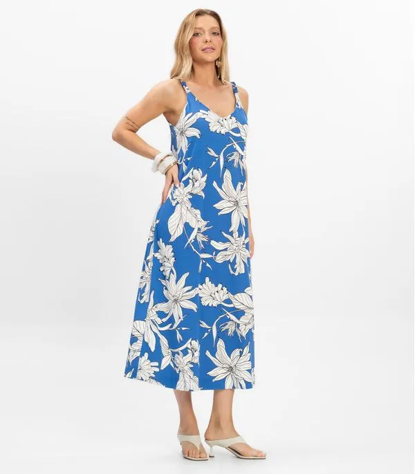 Vestido Super Midi Feminino Visco Maquinetada Azul G