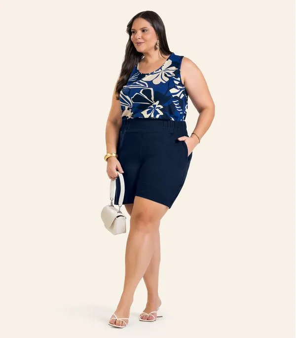 Shorts Feminino Plus Size Secret Glam Azul Plus G1