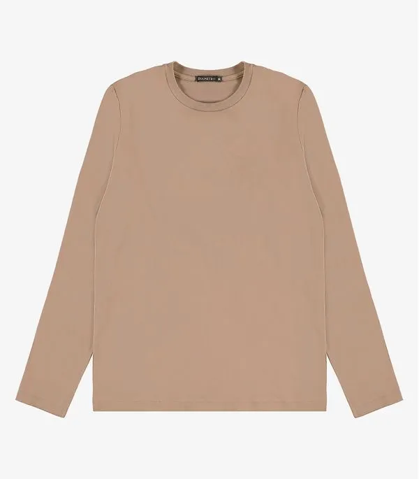 Camiseta Manga Longa Meia Malha Diametro Marrom G