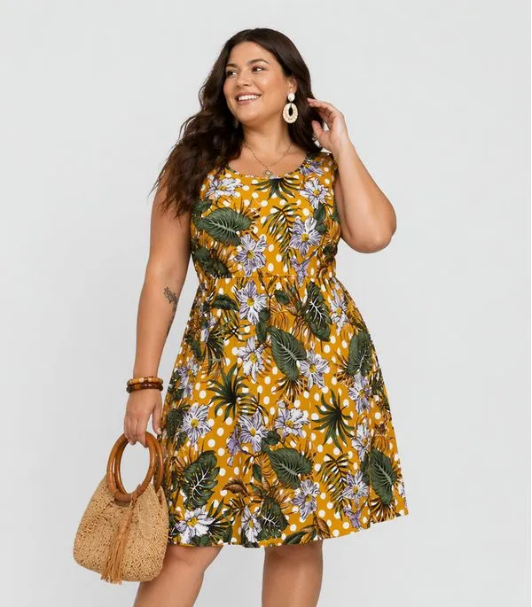 Vestido Feminino Curto Plus Size Em Suplex Select Amarelo GG