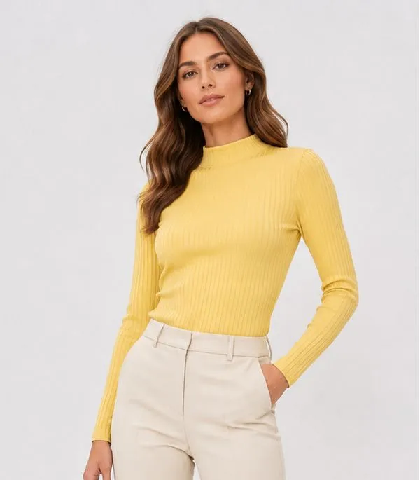 Blusa Manga Longa Feminina Canelada Select Amarelo GG