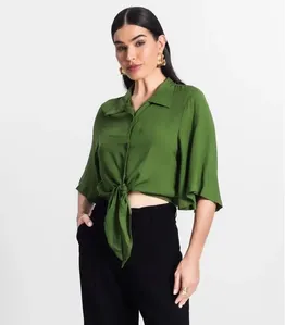 Camisa Feminina Cropped Com Amarração Select Verde M