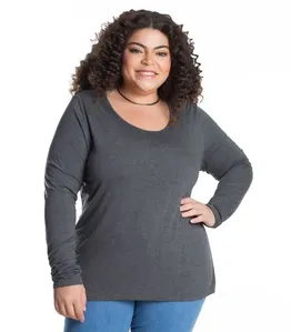 Blusa Manga Longa Viscotorcion Secret Glam Cinza Plus G3