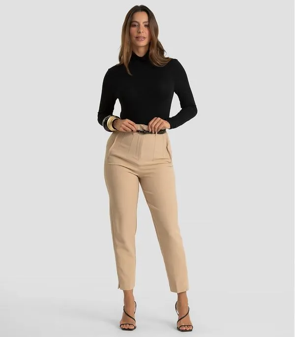 Calça Feminina Com Cinto Alfaiataria Dianna Marrom G