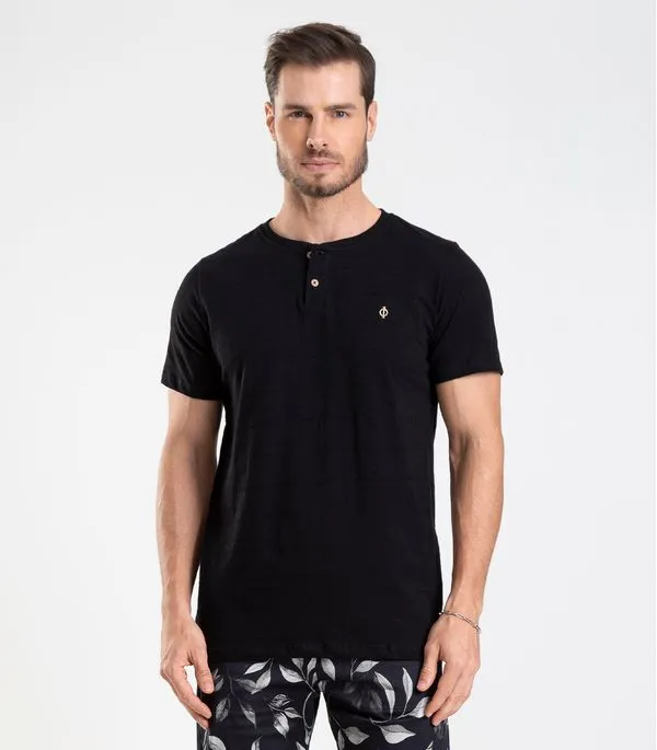 Camiseta Meia Malha Flamê Masculina Diametro Preto M