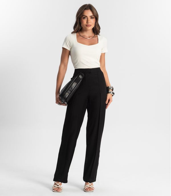 Calça Feminina Reta Alfaiataria Style Box Preto M