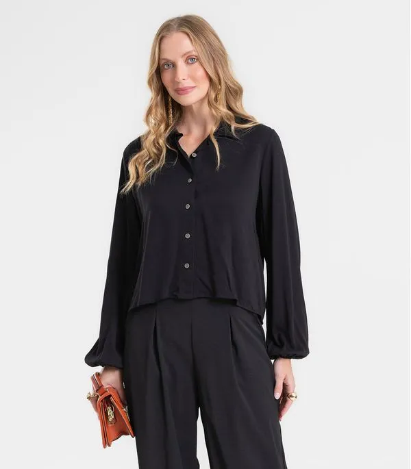Camisa Manga Longa Feminina Em Viscose Rovitex Preto GG