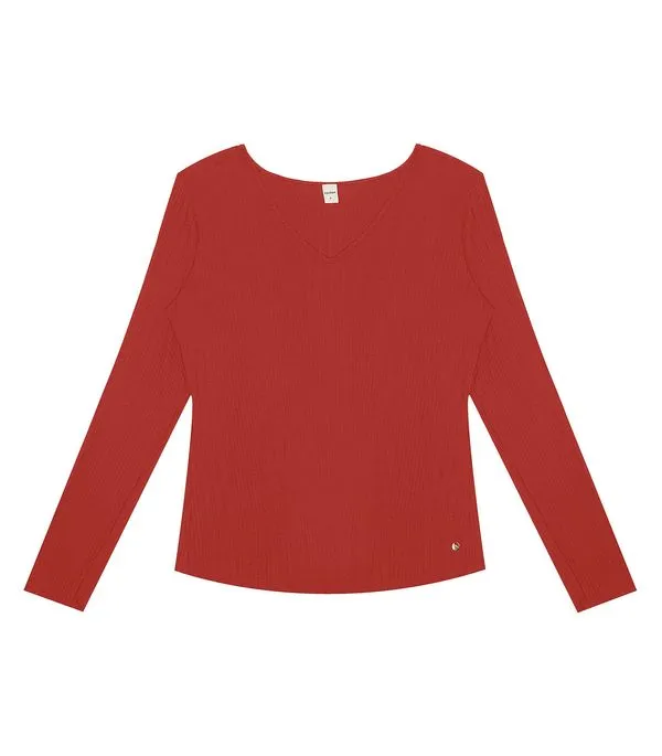 Blusa Manga Longa Em Ribana Canelada Rovitex Vermelho GG