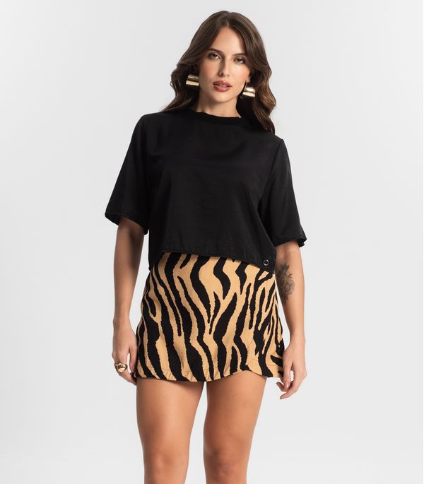 Shorts Saia Feminino Estampado Style Box Marrom M