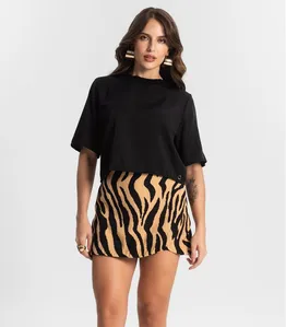 Shorts Saia Feminino Estampado Style Box Marrom M