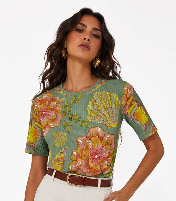 Blusa Feminina em Ribana Canelada Infinita Cor Verde GG