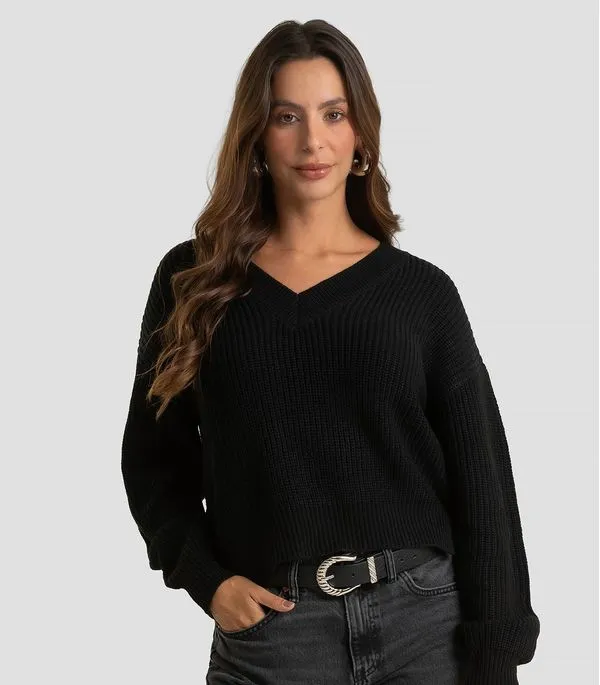 Sueter Feminino Decote Em V Infinita Cor Preto M