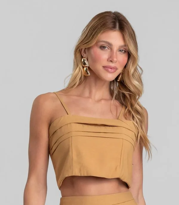 Blusa Cropped Feminina De Alça Regulável Dianna Marrom P