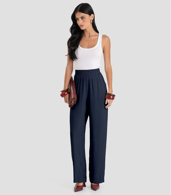 Calça Feminina Pantalona em Tecido Dianna Azul PP