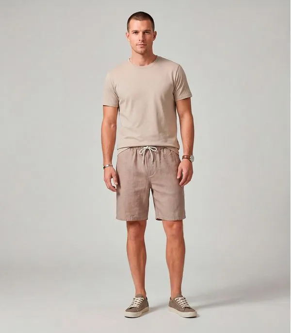 Bermuda Masculina Sarja Elástico E Bolsos Shift Bege G