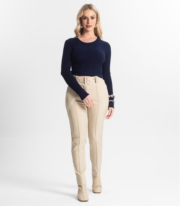 Calça Alfaiataria Tradicional Com Cinto Select Bege GG