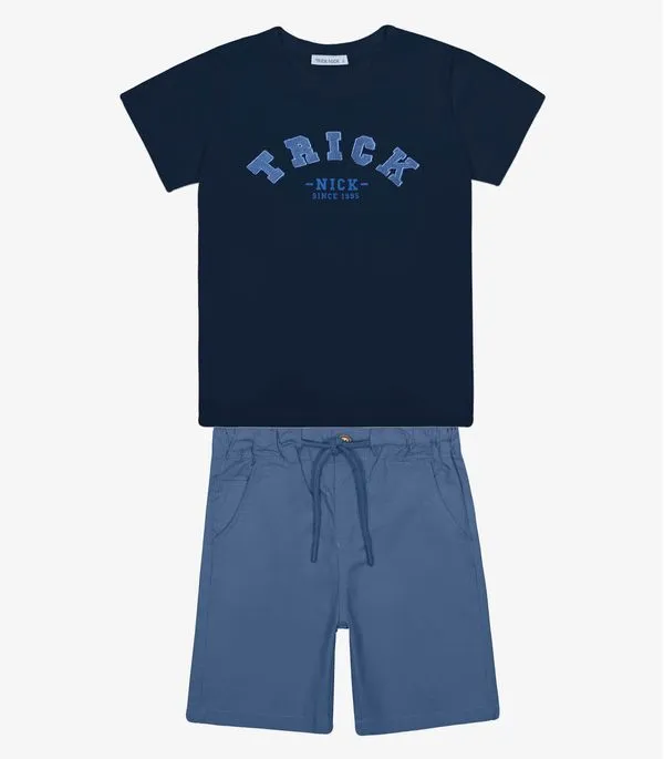 Conjunto Infantil Camiseta Com Bermuda Trick Nick Azul 1