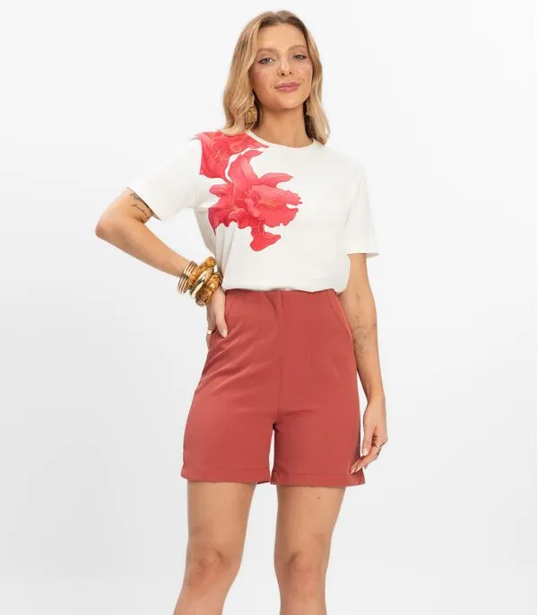 Shorts Feminino Alfaiataria Cós Reto Renaluci Marrom GG