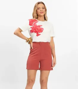 Shorts Feminino Alfaiataria Cós Reto Renaluci Marrom GG