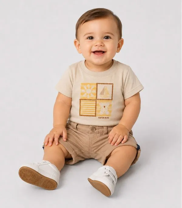 Conjunto Infantil Camiseta Com Bermuda Trick Nick Bege P