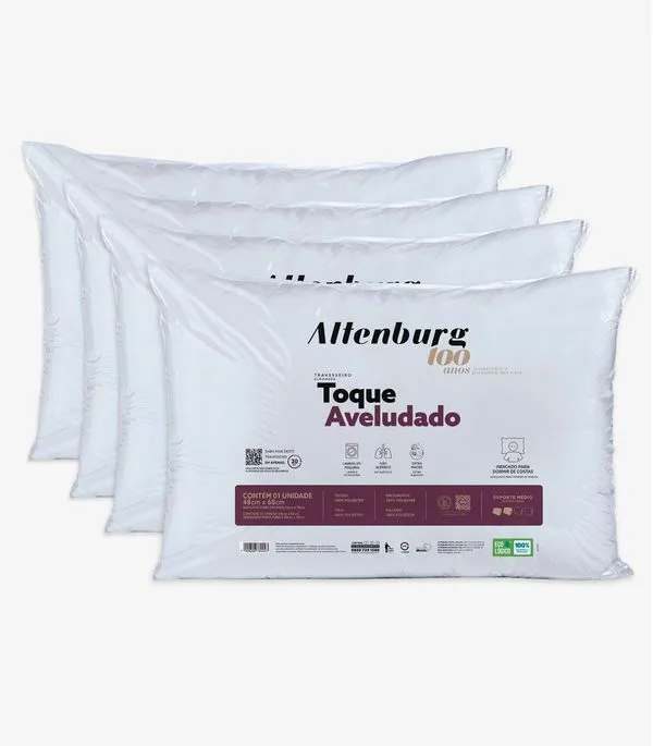 Kit 4 Travesseiros Toque Aveludado Antialérgico Altenburg Branco UN